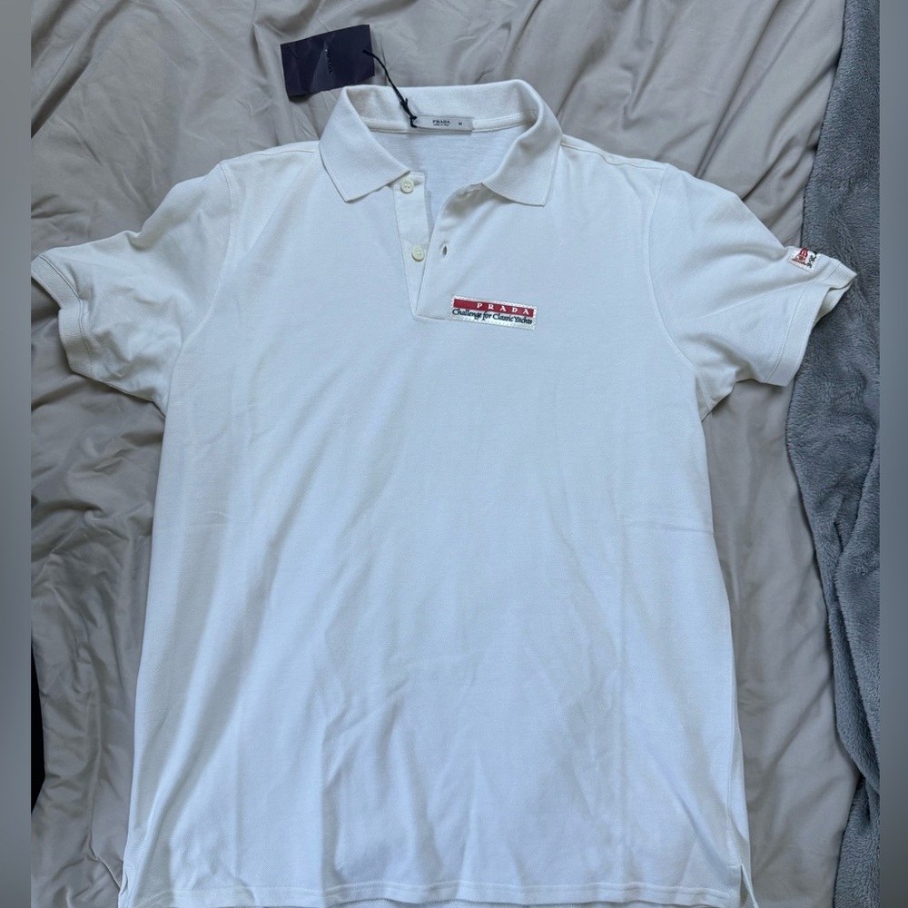Prada White Polo with Red Embroidered Logo